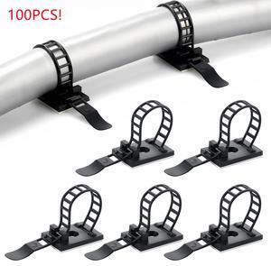 Bailink 100PCS Adhesive Cable Ties Cable Clips, Self-adhesive Nylon Cable Straps, Adhesive Cable Management Clips for Wire Management (Black-Adhesive Cable Ties)