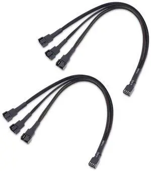 Bailink Superior Quality 2-Pack 3 Way 4 Pin PWM Fan Splitter Cable 12 Inches, PC Fan Splitter 1 to 3 Converter, PC Fan Extension Cable