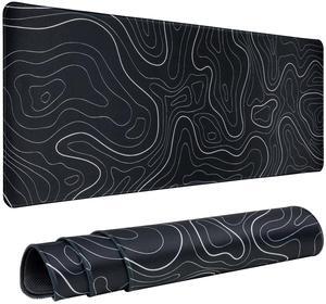 Bailink Quality Gaming Mouse Pad Large 31.5 x 11.8in Cool Topographic Pattern Keyboard Mousepad for Non-Slip Base and Stitched Edge, Washable Keyboard Pad Extended Desk Pad XXL Desk Mat (Black)