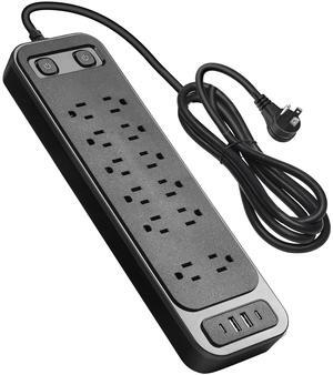 High Performance Power Strip with Surge Protector, Extension Cord with Multiple Outlets, 12 Outlets 4 USB Ports(2 USB-C) 6 Ft for Home Office, two independent switches Surge Protector Power Strip