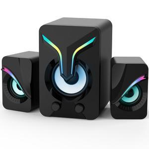 High Performan Computer Speaker, Mini PC Speakers with Subwoofer, 2.1 Desktop Speaker with RGB Lights, USB Powered, Stereo Sound, Gaming Speaker with 3.5mm Aux Cable for Monitor/Laptop/Tablet