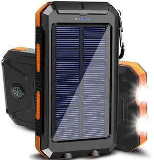 Bailink Solar Charger Power Bank, 20000mAh Portable Outdoor Waterproof Solar Battery Charger, Camping External Backup Battery Pack USB C Ports Input/Output, 2 Led Light Flashlight with Compass