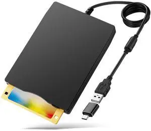 Bailink USB Floppy Disk Reader, 3.5 inch External Portable 1.44 MB FDD Floppy Disk Drive,USB Type A&C Floppy Disk Drive for Windows 11/10/8/7/2000/XP PC Laptop Desktop Notebook Computer,Black
