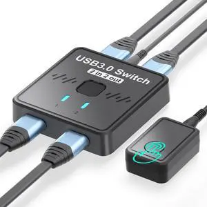 USB 3.0 Switch 2 in 2 Out, USB Switcher 2 Computers Sharing Keyboard and Mouse Printer Scanner Webcam, Printer Splitter for 2 PC, 2 Port USB-A Selector Switch with 2 USB Cables and Desktop Controller USB 3.0 Switch 2 in 2 Out, USB Switcher 2 Computers Sharing Keyboard and Mouse Printer Scanner Webcam, Printer Splitter for 2 PC, 2 Port USB-A Selector Switch with 2 USB Cables and Desktop Controller