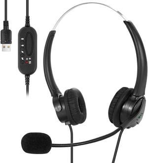WIILGN 103U Computer Headset with Microphone Noise Cancelling, USB Wired Binaural Headset, Boom Mic Mute Button Call Center Headphone, Foldable Business Headset for Webinar Phone Sales