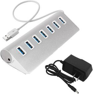 WIILGN 7-Port Aluminum Alloy USB 3.0 Hub, Portable Bevel USB 3.0 High Speed Data Hub With Power Adapter, Multi-interface USB Splitter for PC Computer Laptop Macbook