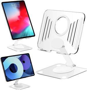 WIILGN Foldable Tablet Computer Stand with 360° Rotating Base Transparent Desktop Cell Phone Holder Adjustable Bracket