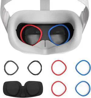 AMVR VR Silicone Face Cover & Lens Anti-Scratch Ring Protecting Myopia Glasses from Scratching VR Lens for Oculus Quest 2, Sweatproof Waterproof Anti-Dirty Replacement 3-In-1 Accessories (Gray)