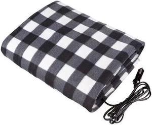 Electric Car Blanket- Heated 12 Volt Fleece Travel Throw for Car and RV-Great for Cold Weather, Tailgating, and Emergency Kits 59 (L) x 43 (W) BLACK/WHITE