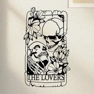 FstNiceTed 1pc Exquisite Bohemian Metal Gothic Style Skull Couple Wall Art Mural, suitable for indoor, outdoor, home, courtyard decor