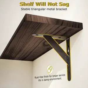 FstNiceTed Rustic Corner Floating Shelves 4 Pack - Paulownia Wood Wall Shelves with Triangular Metal Brackets, 88lbs Capacity - Multifunctional Storage for Bedroom, Kitchen, Living Roo