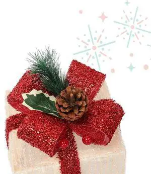 FstNiceTed holiday decorations Box ABS Plastic Frame LED60 Light Warm White Light Three-Piece Set Onion Cloth Christmas Gift Box