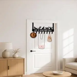 FstNiceTed Over-The-Door Cat Organizer: 8 Multi-Purpose Hooks for Wall or Door, Playful Yet Functional Home Storage, Key Hooks for Entryway, Bedroom & Bathroom, Stylish Wall Art