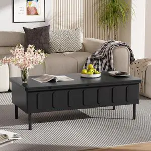 FstNiceTed Lift-Top Coffee Table with 2 Drawers, Multi-Functional Adjustable Coffee Table with Hidden Storage Compartment for Living Room