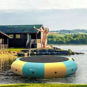 FstNiceTed 10 Feet Floating Water Trampoline - 330 lbs Capacity, Durable PVC/Oxford Cloth, with 500W Inflator & Accessories
