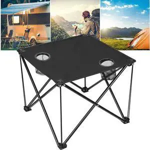 FstNiceTed Compact Foldable Outdoor Side Table  No-Tool Setup, Water-Resistant 600D Fabric, Steel X Holds 44 lbs, Includes Carry Bag & Drink Holders, Perfect for Camping, BBQ, Fishing, Backyard