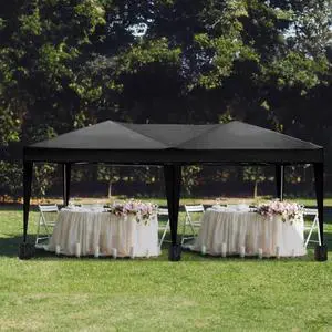 FstNiceTed 10x20 Black Pop Up Canopy Outdoor Party Tent with 6 Sidewalls with 6 pcs Weight Bag,Carry Bag