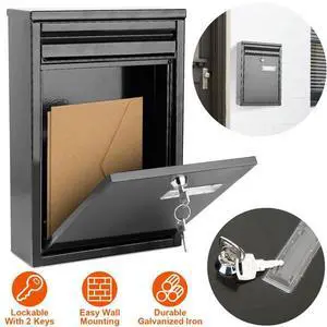 FstNiceTed Wall Mount Mailbox Lockable Galvanized Iron Letter Post Box Locking Security Drop Box with 2 Keys for Outside Home Office