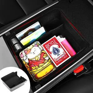 Arcoche Tesla Armrest Organizer Tray fit 2021 Model 3 Model Y Storage Box ABS Center Console Accessories Interior Parts (Flocked Armrest)