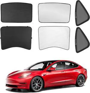 Arcoche Model 3 Sunshade Glass Roof and Half Rear Window Sunshade Foldable with UV/Heat Insulation Film Cover Set of 6 Fit 2017-2023 Tesla M3