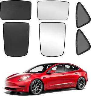 Arcoche Model 3 Sunshade Glass Roof and Full Rear Window Sunshade Foldable with UV/Heat Insulation Film Cover Set of 6 Fit 2017-2020 Tesla M3