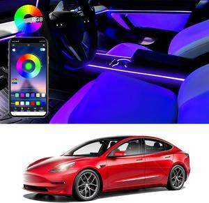 Tesla Model 3 Neon Light Tubes RGB Interior LED Strip Lights with App Controller for Center Console Decoration Multi Color