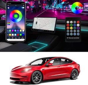 Arcoche Tesla Model 3 Y Neon Light Tubes RGB Interior LED Strip Lights with App Controller and Remote Controller for Center Console Decoration Multi Color for 2021 Model Y 3