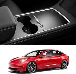 Arcoche Center Console Cover for 2021 Tesla Model 3 Model Y Accessories ABS & Stainless Steel Car Interior Decoration Wrap(Matte Black)