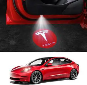 Tesla Model 3 LED Logo Projector Puddle Lights,Model 3/Y/S/X Car Door Light Accessories 2 Pack(Red Light)