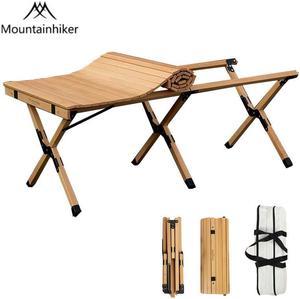 MOUNTAINHIKER Solid Wood Roll Folding Wooden Table Portable Outdoor Indoor Foldable Picnic Table Camping BBQ Fishing Table