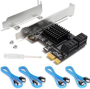 PCIe SATA Card 4 Ports with 4 SATA Cables, SATA 3.0 Controller Extension Card with Low Profile Bracket, PCIe to SATA (6Gbps) Boot as a System Disk, Non RAID, Supports 4 SATA 3.0 Devices SSD/HDD