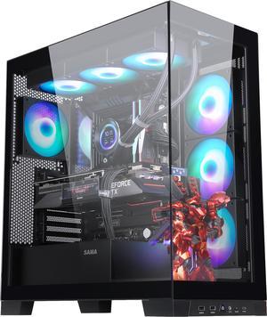 SAMA 4503 Mid Tower Backplug Motherboard ATX Gaming PC Case, Tempered Glass Type C USB3.0 with 4 ARGB Fans Pre-Installed Black
