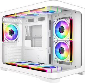 SAMA 2851 MATX Mid-Tower PC Gaming Case, High-Airflow, Sturdy Curved Tempered Glass Front, 3 ARGB PWM Fan Pre-installed with Fan Hub, White