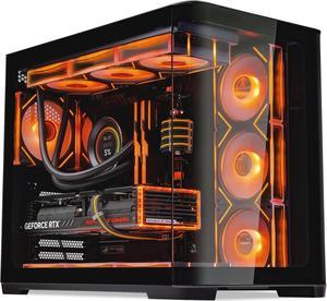 SAMA 2851 ATX Mid-Tower PC Gaming Case, High-Airflow, Sturdy Curved Tempered Glass Front, 4 ARGB PWM Fan Pre-installed with Fan Hub, Black