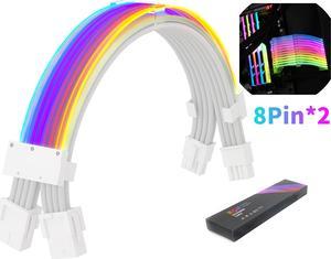 SAMA 2 pcs 8 Pin RGB CPU Extension Cable For PC Case PSU Power Extension Cable Kit White, Support Addressable RGB sync