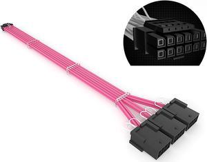 SAMA PCI-E 5.0 GPU PSU Cable 12+4pin to 3×8PIN 12VHPWR Sleeved Extension Cable Plug Connector  340mm 16AWG for RTX 3090Ti 4070 4080 Pink
