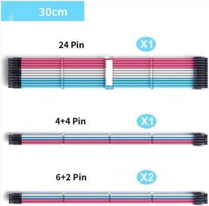 SAMA 4Pcs Pink+White+Blue Extension Cable Male To Female 24PIN Motherboard 4+4Pin CPU EPS 6+2Pinx2 GPU PCI-E Cable 300mm Extension Kit