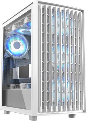 SAMA 3601 Tempered Glass ATX Mid Tower Gaming Computer Case, 3x ARGB Fans Pre-installed White