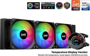 SAMA T360 Black liquid Cooler 360mm ARGB AIO Radiator LCD Temperature Display Screen  CPU Cooler with PWM Silent Fans