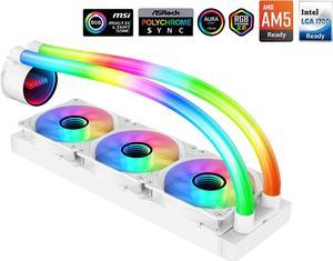 SAMA 360mm Infinite Mirror All-in-one CPU Liquid Coller Tirple Quiet PWM Fan Water Cooling PC Water Cooler for AMD/Intel ATX/MATX Case Cooling System White