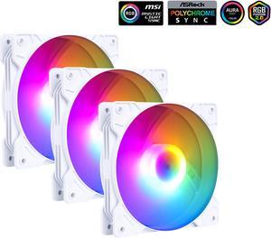 SAMA BLW 3 in 1 ARGB PC Case Fans with Fan Hub 120mm Fan Molex High Performance High Airflow Fan Kit Quiet Edition Computer Cooling Case Fan White