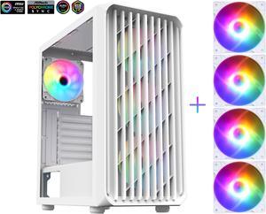 SAMA High Cooling Performance Design Tempered Glass ATX Mid Tower Computer PC Case White with 4 Addressable RGB Fans Pre-installed, Front Panel Supports 360mm Water Cooling