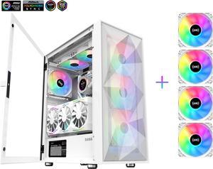 SAMA 3509 Open Door Tempered Glass ATX Mid Tower Gaming Computer Case,USB3.0 x2 ,4 x ARGB Fans Pre-install White