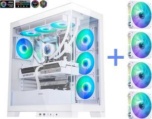 SAMA 4503 Back Plug Motherboard White ATX Gaming PC Case For PC Computer Case with 4 ARGB RGB Fans Pre-Installed, Tempered Glass Mid Tower Micro MATX/ ATX PC Case