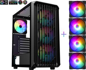 SAMA 205A Tempered Glass ATX Mid Tower Gaming Computer Case ,Support  ATX/M-ATX/ITX Motherboard ,4 × 120mm ARGB Fans Pre-Installed,Front Panel Support 360 Radiator
