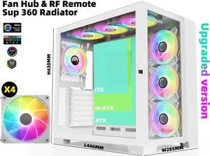 SAMA A711 Dual Tempered Glass Panel Airflow Full Tower ATX Computer Case,Type C USB3.0*2  Gaming Case,Pre-Installed 4 x ARGB Uni Fans with Fan Hub & RF Remote,360mm AIO Support at Top