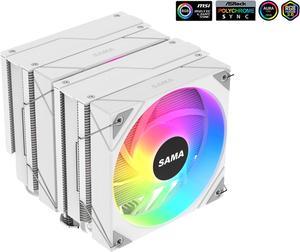 SAMA 6PDW ARGB White CPU Air Cooler 120mm Cooling Fan Addressable RGB Aluminum PC CPU Heatsink for Intel 775/115X/1700/1200/1366 AMD FM2+/FM2/FM1/AM4/AM3/M2+/AM2/AM5