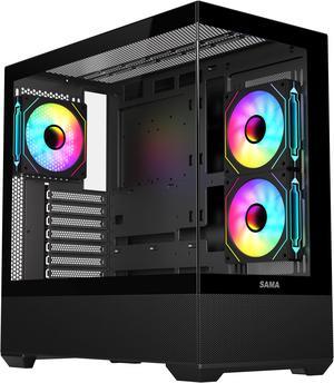 SAMA SV02 ATX Computer Gaming PC Case Mid Tower White with 3 ARGB Fans Pre-Installed, Tempered Glass Transparent Side Panel, Top I/O Ports Design