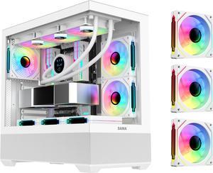 SAMA SV02 ATX Mid Tower Gaming Computer Case,Type C Dual USB3.0 Tempered Glass PC Case w/ 3 x 120mm ARGB Fans (2 x MB Side, 1 x Rear) Pre-Installed