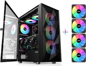 SAMA 3509 Tempered Glass Open Door Gaming ATX Computer PC Case Mid Tower Black with 4 Addressable RGB Fans Pre-installed